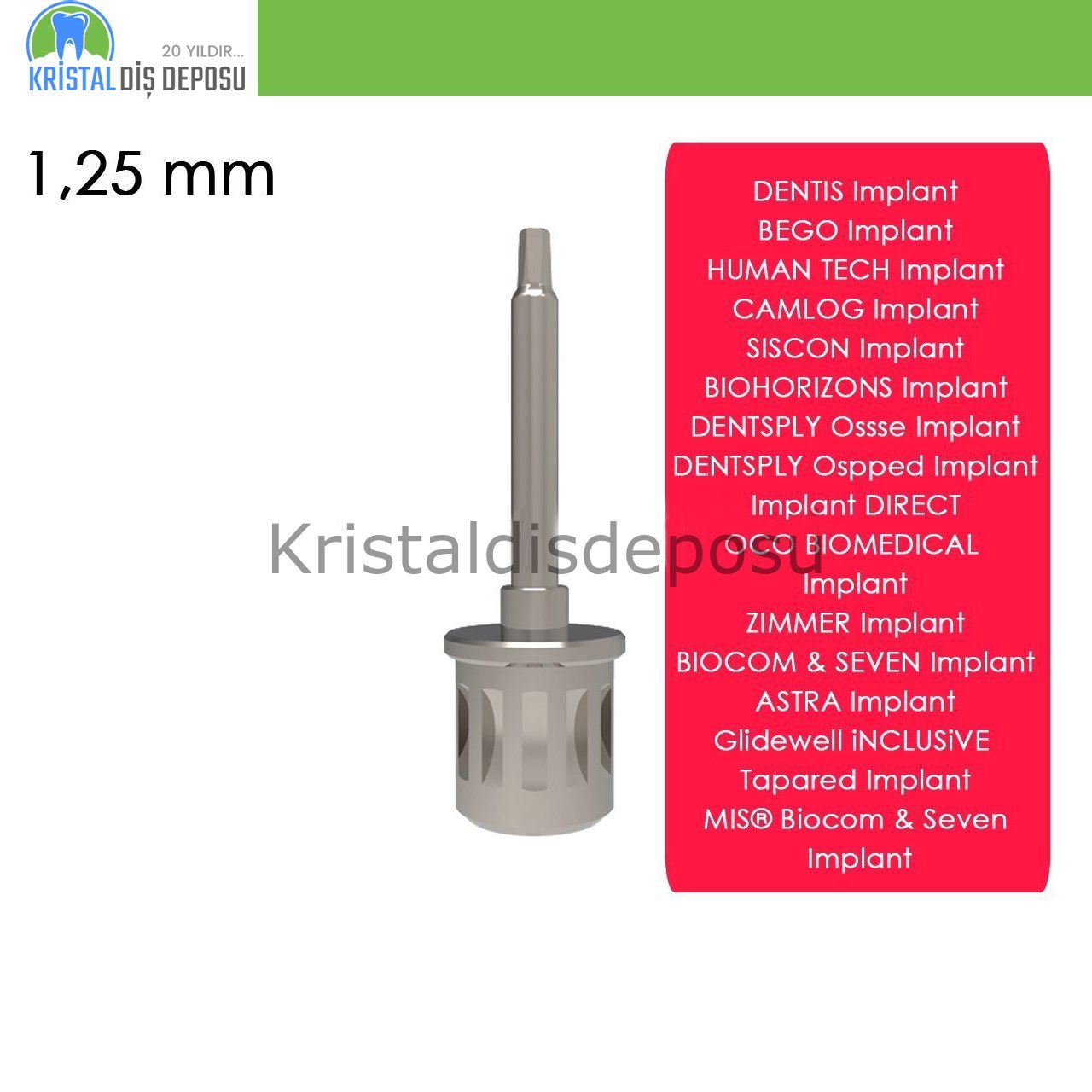 Oco Biomedical Implant için Screwdriver 1,25 mm
