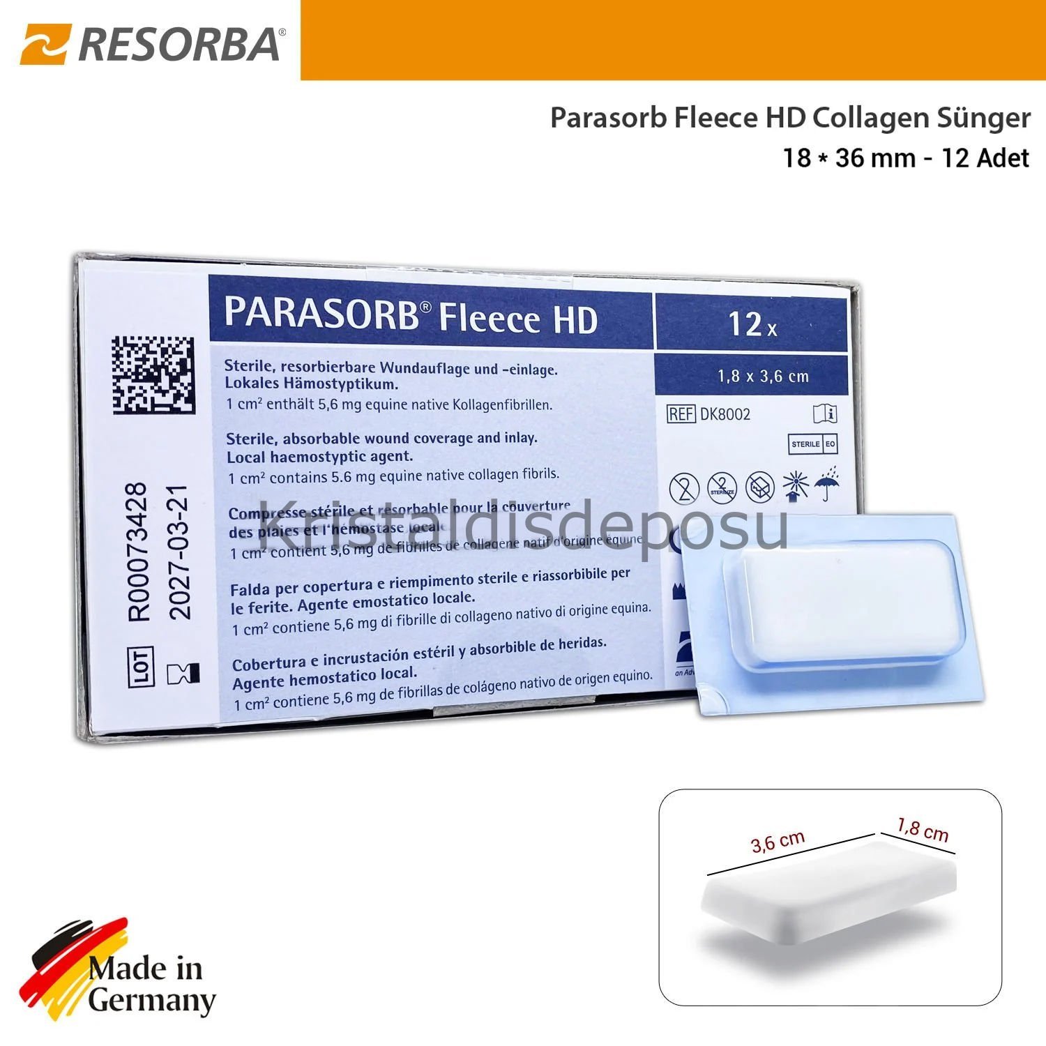 Parasorb Fleece HD Collagen Matrix Membran 18*36 mm