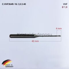 VHF Cad Cam Drill 1,0 mm C.VHF364R-16.1,0.3.40