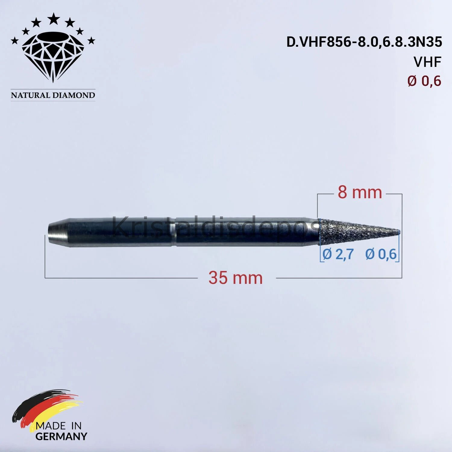 VHF Elmas Cad Cam Drill 0,6 mm