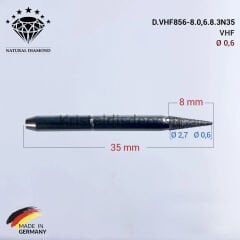VHF Elmas Cad Cam Drill 0,6 mm D.VHF856-8.0,6.8.3N35