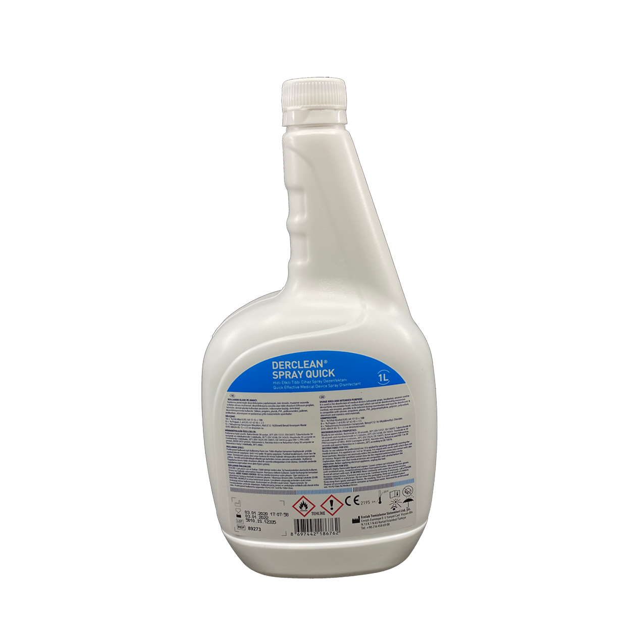 Derclean Alkollü Hızlı Yüzey Dezenfektanı 12*1 lt